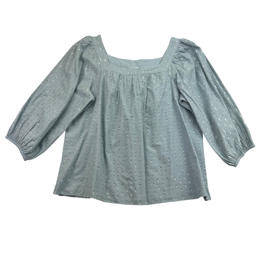 Laura Conrad Plus size Baby Blue/Silver Square neck Peasant top Women's XXL